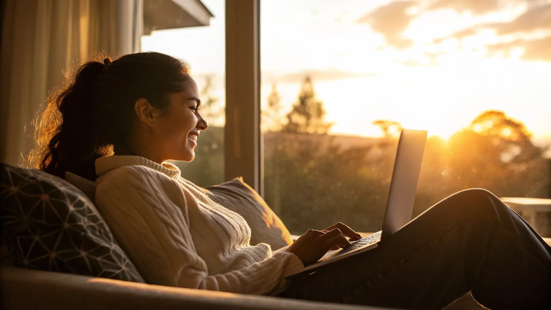 Online psychiatry and therapy visit in a warm, sunlit setting