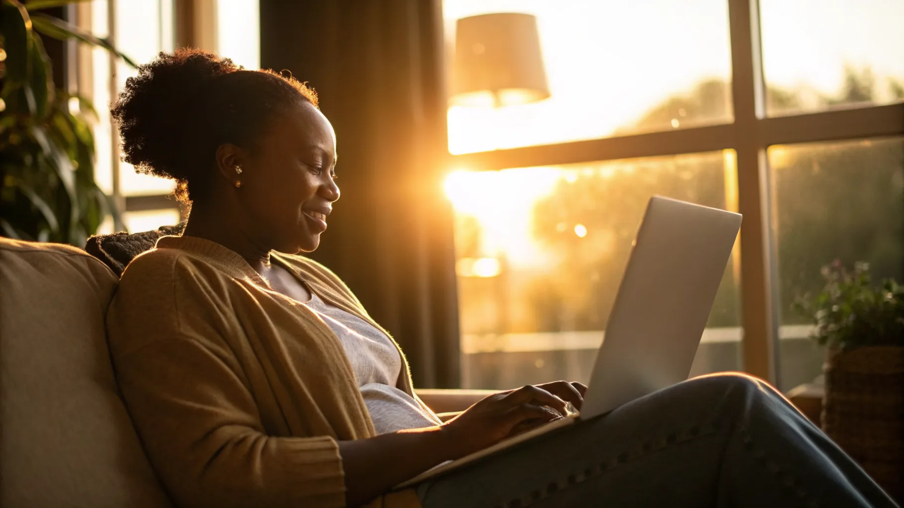 Online psychiatry and therapy visit in a warm, sunlit setting
