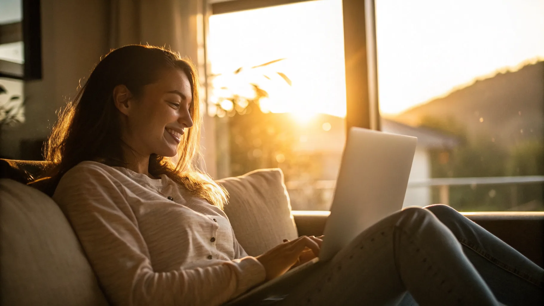 Online psychiatry and therapy visit in a warm, sunlit setting