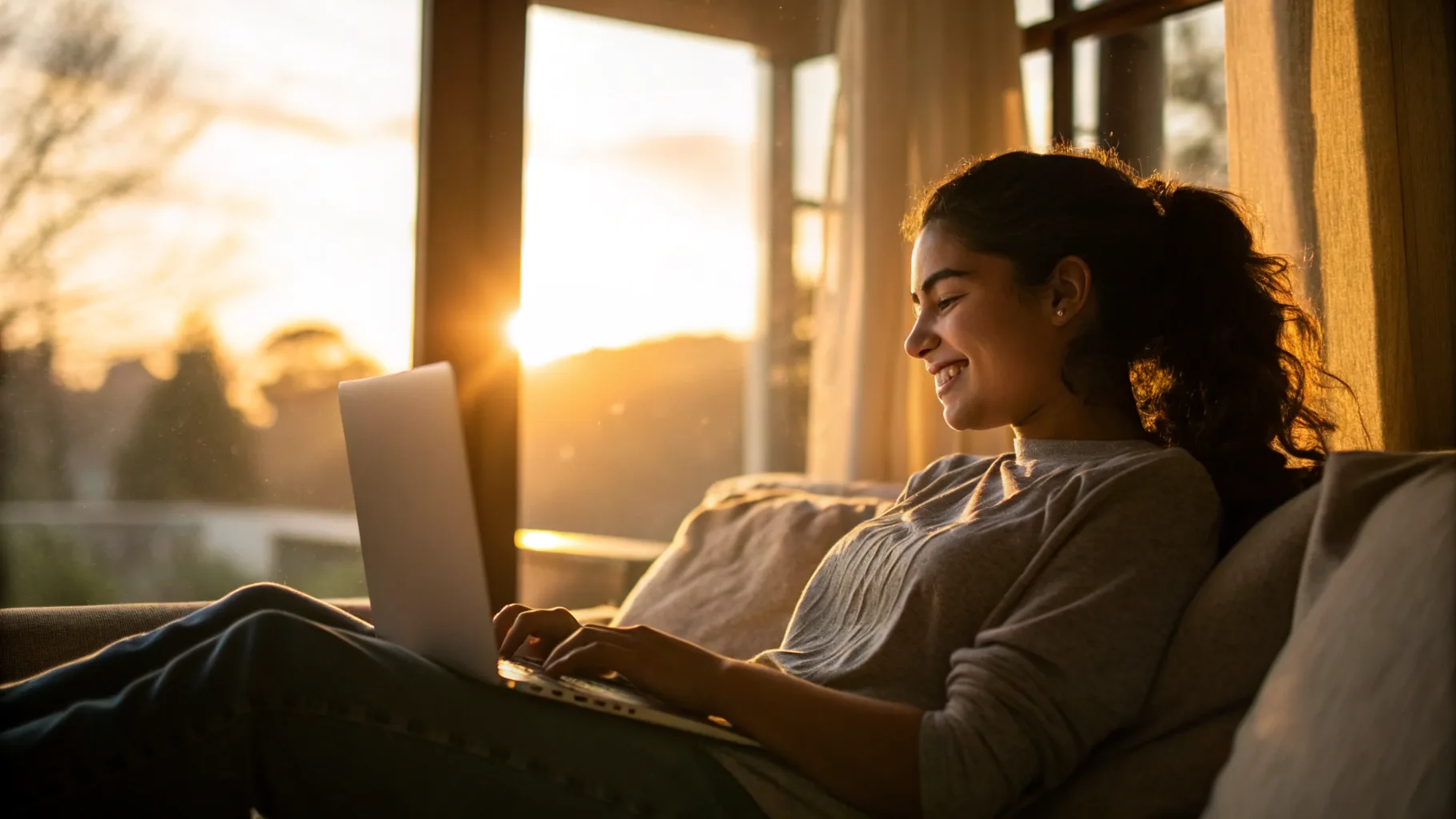 Online psychiatry and therapy visit in a warm, sunlit setting