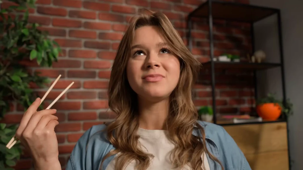 a woman looking up and looking up