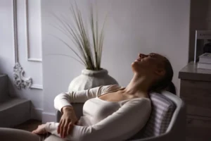 a woman sitting in a chair