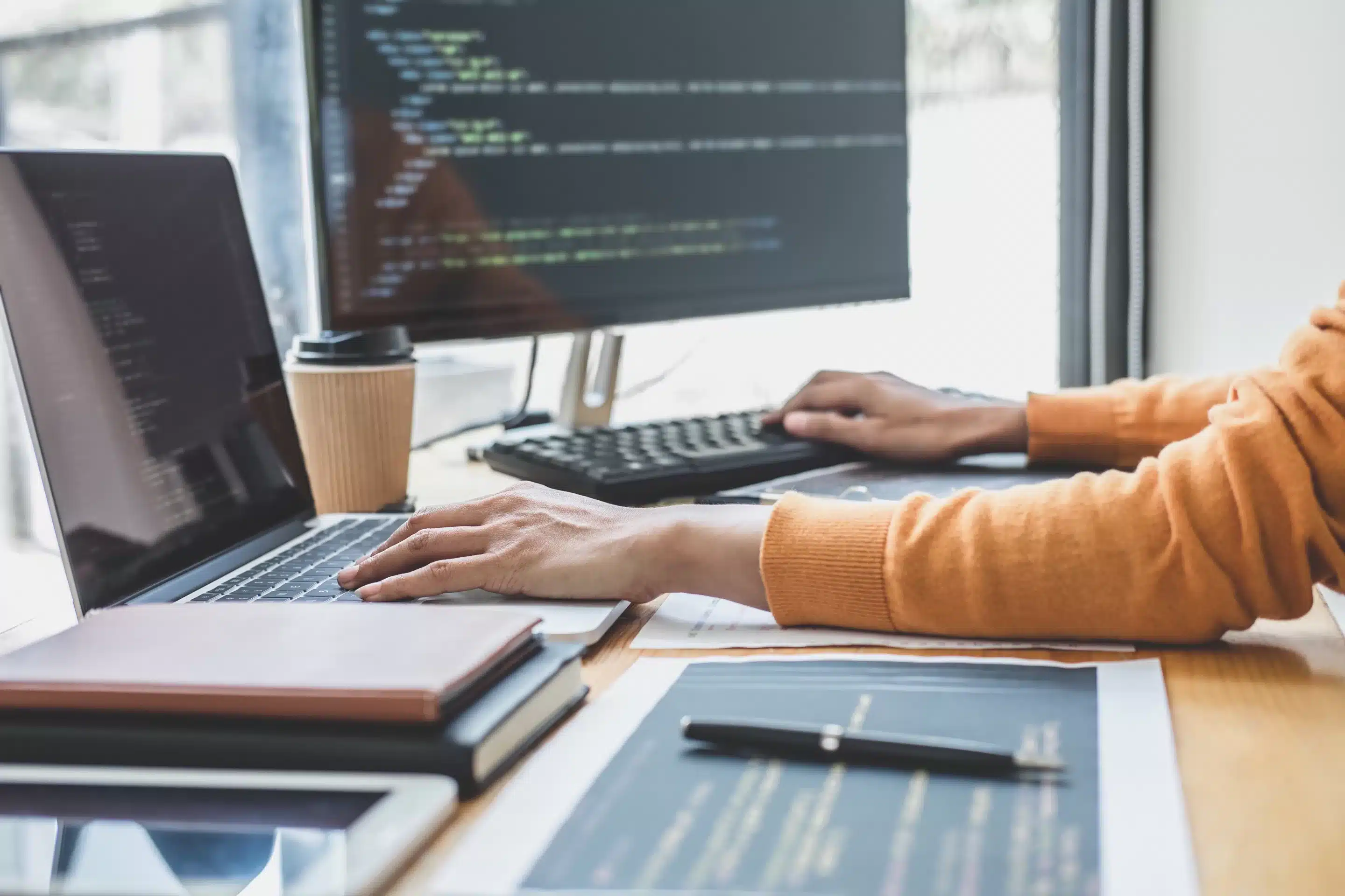 Young Professional programmer working at developing programming