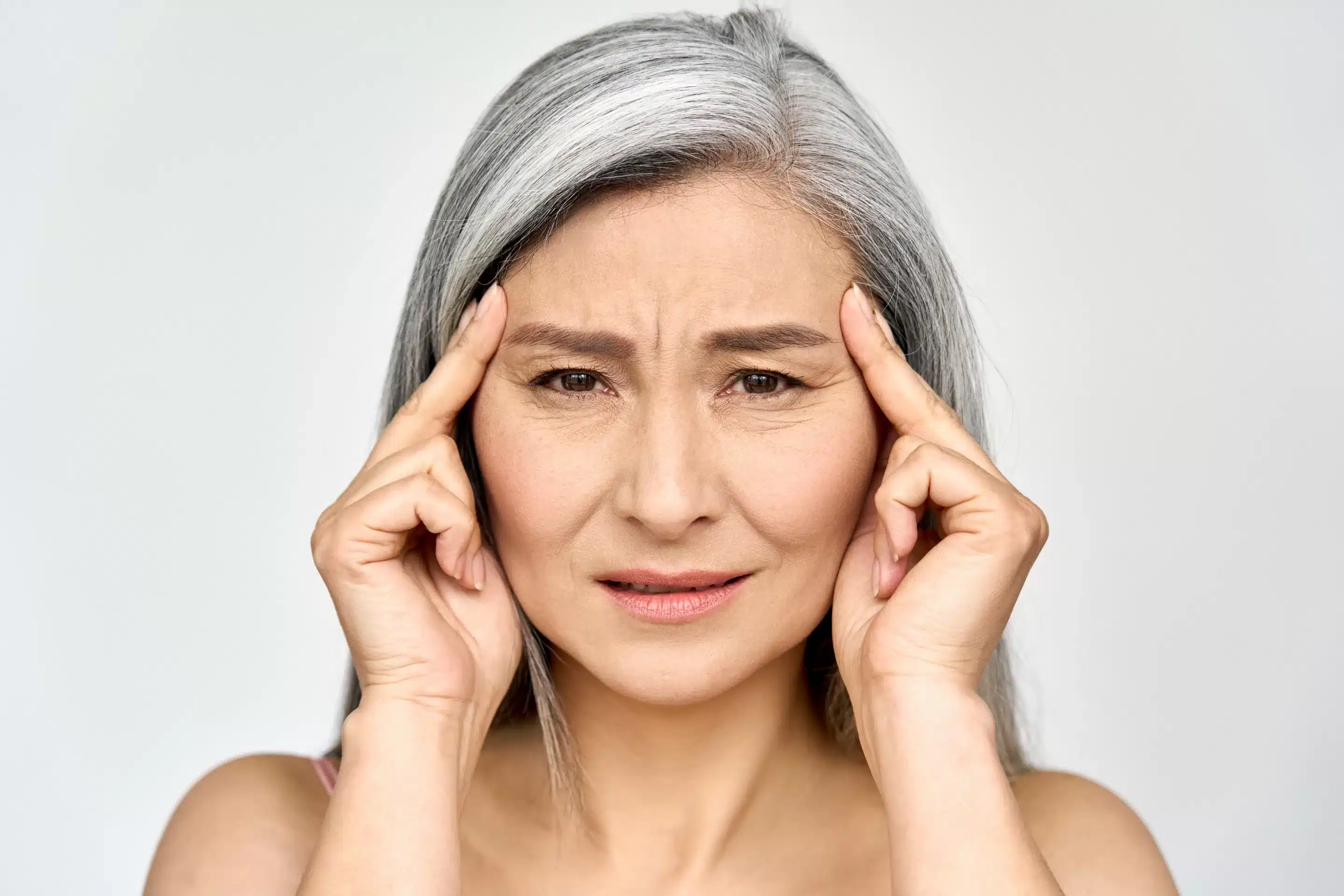 Closeup portrait of beautiful mature old senior mid aged Asian ethnicity