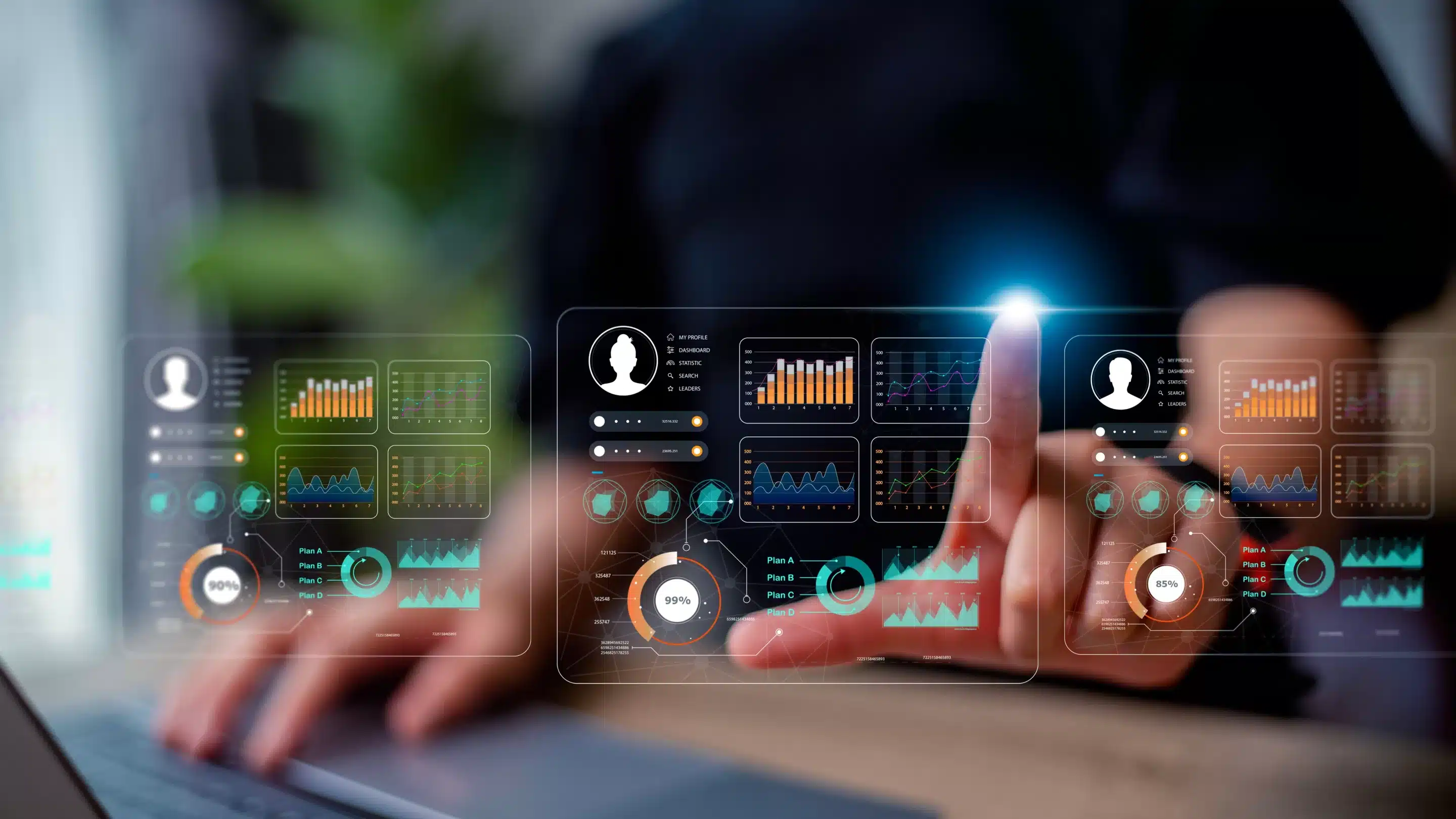 a person touching a screen with a glowing light