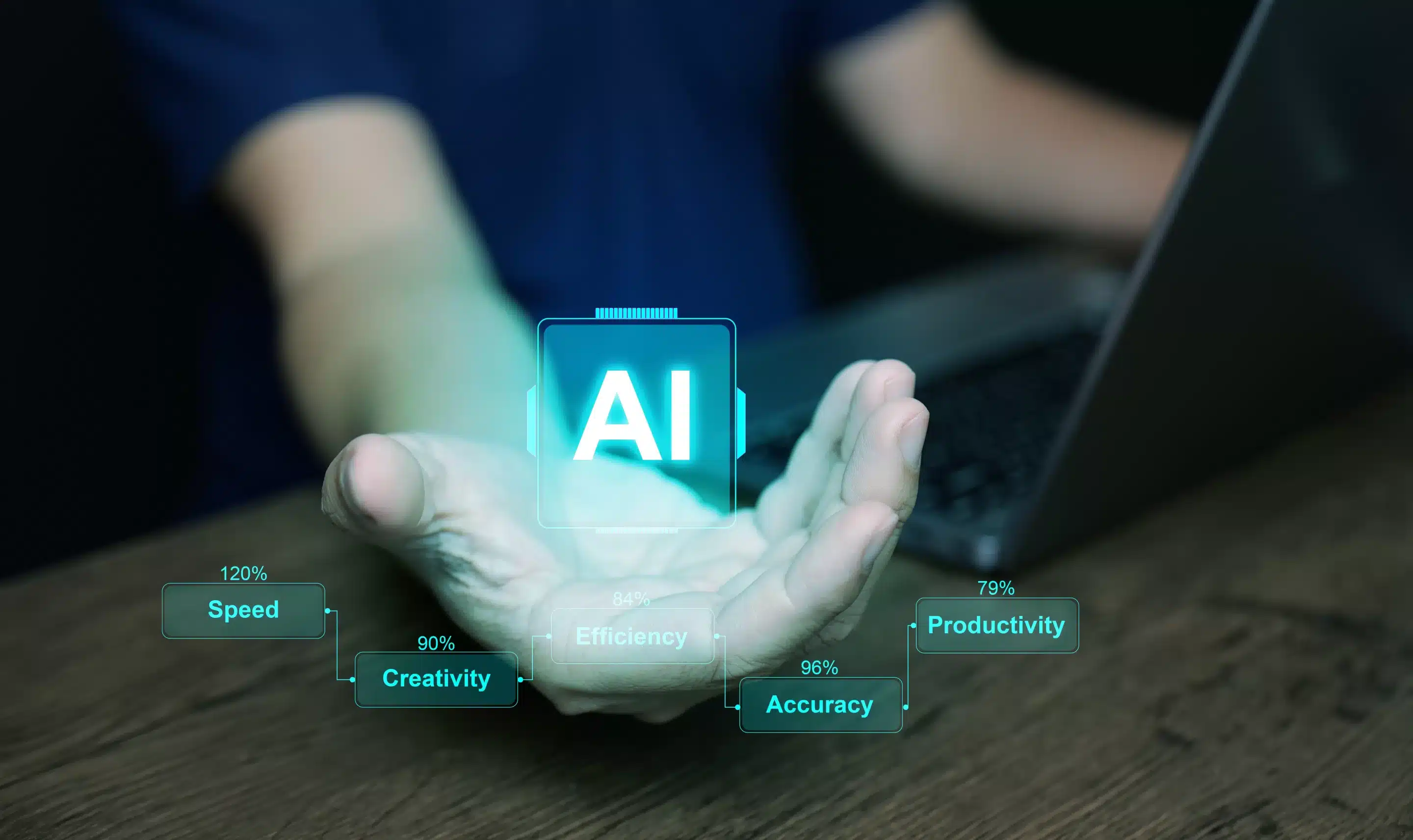 a person holding a computer